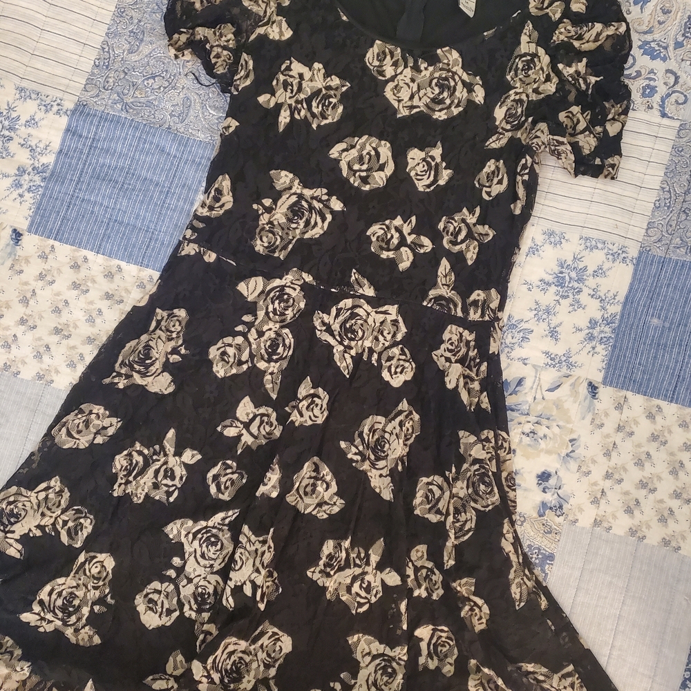 American Rag Black and Cream Rose Mini Dress